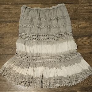 Metrowear Gray White Bohemian Midi Skirt Lace Tie Dye Large Women